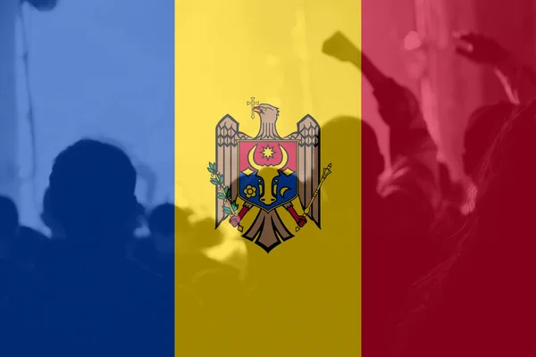 Дефоктивний Протест Молдові Прапор Молдови Намальований Багатьох Людях Сила Влада — стокове фото