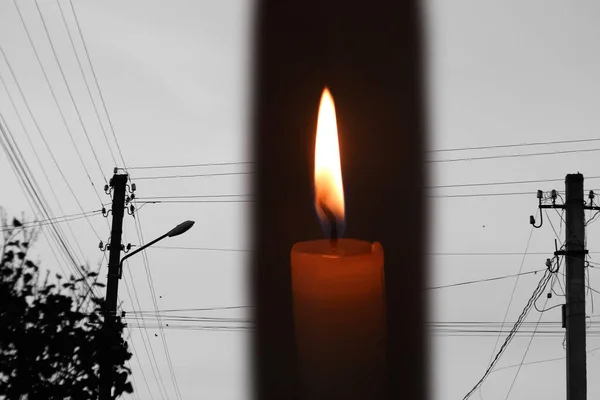 Blackout Rete Elettrica Sovraccarica Concetto Blackout Ora Della Terra Candela — Foto Stock