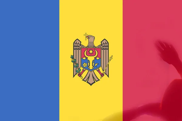 Protesto Defocus Moldávia Bandeira Moldávia Pintado Muitas Pessoas Mãos Fundo — Fotografia de Stock