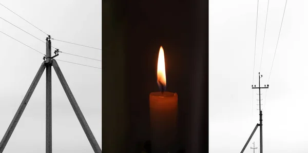 Blackout Rete Elettrica Sovraccarica Concetto Blackout Ora Della Terra Candela — Foto Stock