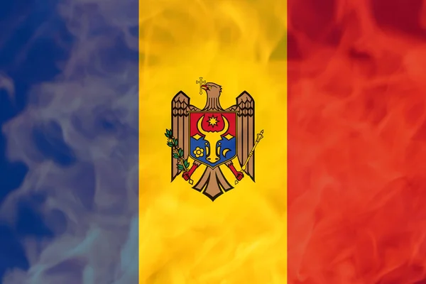 Defocus Protest Moldova Moldova Flag Painted Fire Flame Background Strength — Stock Photo, Image