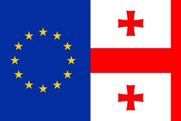 Europeiska Unionens Flagga Georgien Konfliktkrig Över Gränserna Stöd Georgiens Flagga — Stockfoto