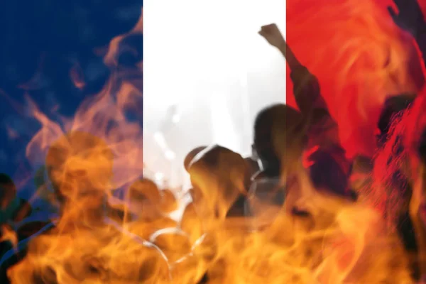 Протестував Францію Прапор Франції Протест Франції Підніміть Руки Пенсійні Реформи — стокове фото