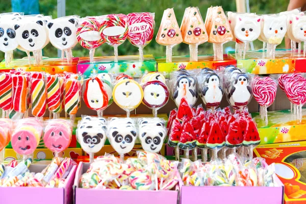 stock image Many candies. An assortment of colourful, festive sweets, ice-cream and candy. Mixed colorful fruit bonbon close up. Background design.