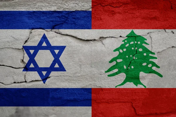 Война Ливане Флаги Израиля Палестины Потрескавшемся Каменном Фоне Концепция Конфликта — стоковое фото