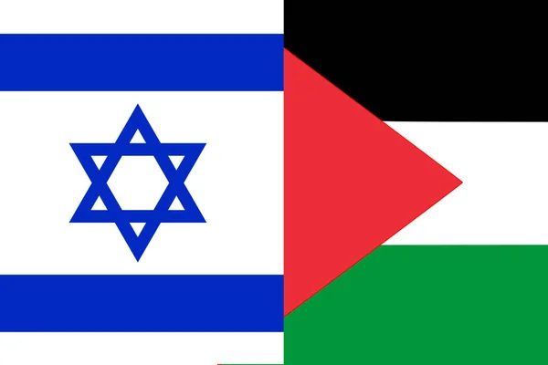 Israel Palestine war. Concept of crisis of war and political conflicts between nations. Flags. Out of focus.