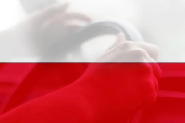 Protesterar Polen Warszawa Polens Flagga Protester Polen Upp Med Handen — Stockfoto