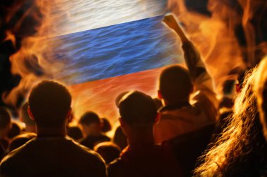 Rusya 'da iç savaş haberleri. PMK Wagner Rus ordusuna karşı. Prigozhin Putin 'e karşı. Bayrak. Sokaklarda protestocular. Ateş ve alev. Silahlar..