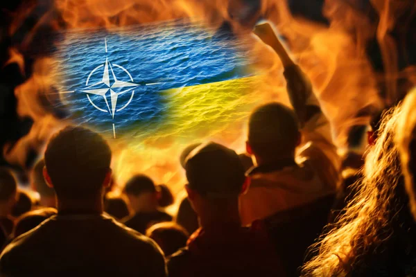 Nato Ukrayna Kavramını Destekliyor Ukrayna Bayrağı Rusya Ukrayna Arasındaki Savaş — Stok fotoğraf