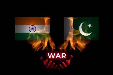 Defocus war concept. Global and European crisis, Ukraine. Army conflict. Russian invasion. Devil with flame. Word design. Black background. Out of focus.