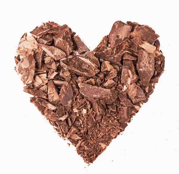 Chocoladehart Stukjes Geïsoleerd Wit — Stockfoto