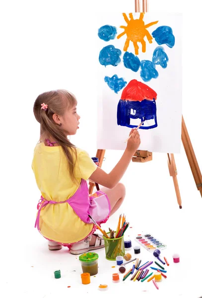 Artist Kid Girl Painting White Background — Stock Photo, Image