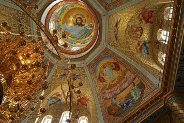 Pochaev Lavra, Ukraine: The fresco with the Bible images in the orthodox church.