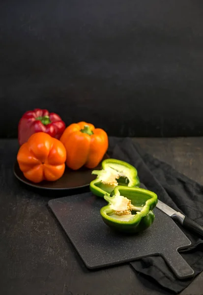 Colored Peppers Black Background — Stockfoto