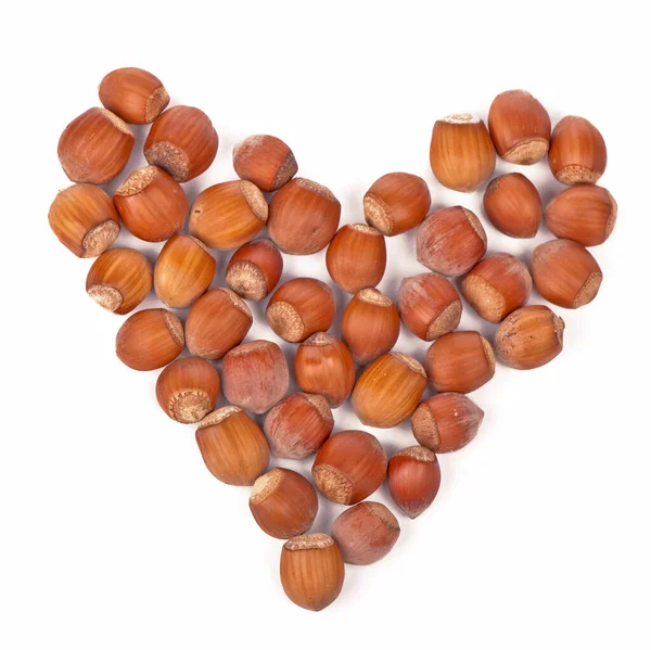 Dried Hazelnuts Laid Out Heart Shape White Background — Stock Photo, Image