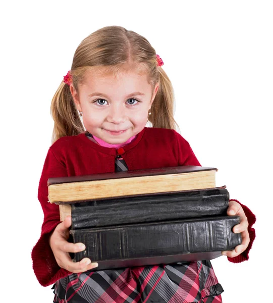 Küçük Kız Okula Izole Dönmek Için Hazırlık Kitapları Holding — Stok fotoğraf