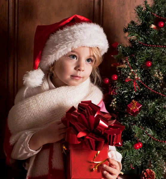 Dziecko Garnitur Santa Claus Sali Urządzone Nowy Rok — Zdjęcie stockowe