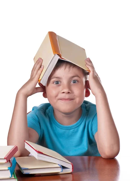 Dziecko Książki Chłopak Czyta Bawi Się Książkami Przedszkolak Uczy Się — Zdjęcie stockowe