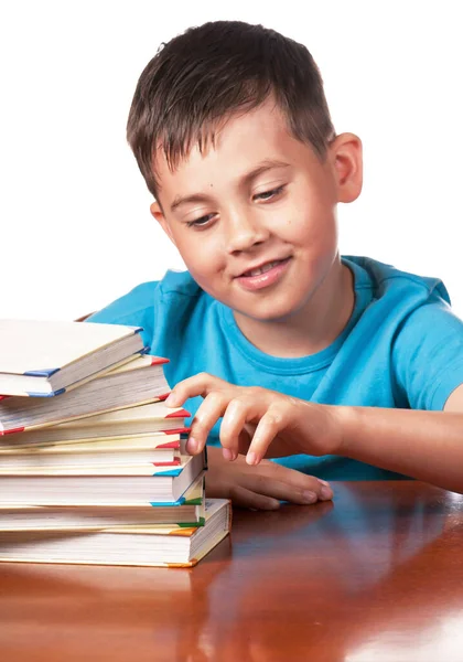 Çocuk Kitaplar Çocuk Kitaplarla Okuyup Oynuyor Bir Anaokulu Öğrencisi Okumayı — Stok fotoğraf