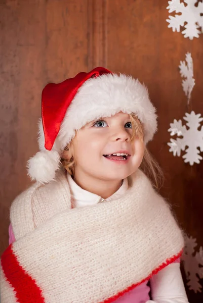 Enfant Dans Costume Père Noël Dans Chambre Décorée Nouvelle Année — Photo