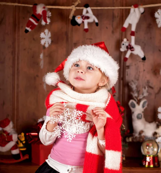 Enfant Dans Costume Père Noël Dans Chambre Décorée Nouvelle Année — Photo