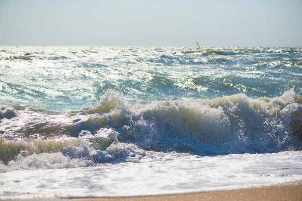 Azov Denizi Suyun Kenarı Deniz Dalga Fırtına Deniz Doğal Arka — Stok fotoğraf