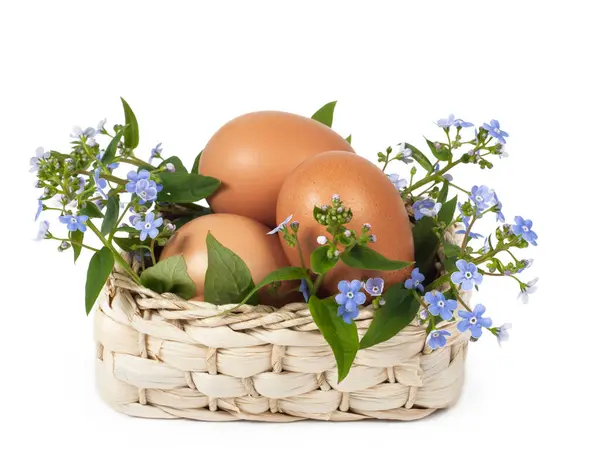 Mavi Unutma Beni Yumurtalar Beyaz Arka Planda Sepette Yatıyor — Stok fotoğraf