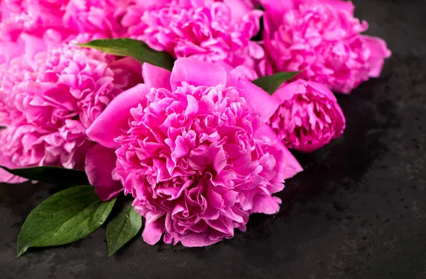Ροζ Λουλουδάτο Φόντο Φόντο Μπουκέτο Από Όμορφα Ροζ Παιώνιες Ανθισμένα — Φωτογραφία Αρχείου