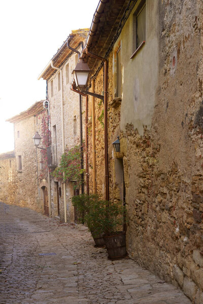 Spain. Coast of the Costa Brava. Catalonia. Streets of a small town. Old village in Spain. Charming old streets.