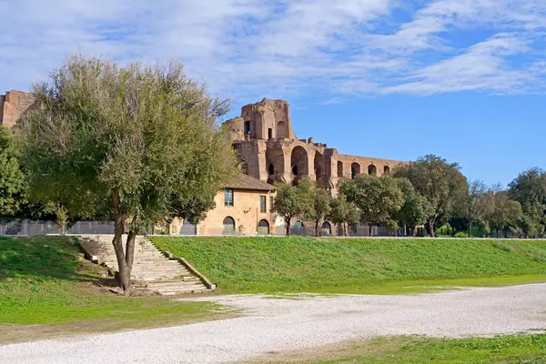 Włochy Rzym Circus Maximus Starożytny Stadion Ruiny Wzgórzu Palatine Obrazek Stockowy