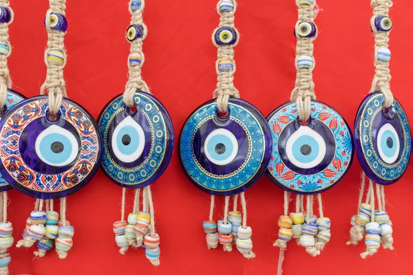 Jasné Barvy Ručně Vyrobené Symbolické Zlo Oko Štěstí Kouzlo Amulety — Stock fotografie