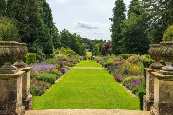 Ripon North Yorkshire August 2021 Long Straight Herbaceous Borders Newby Stock Photo