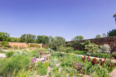 Bridgewater RHS, İngiltere 'de çiçek tarhlarıyla çevrili bir bahçe..