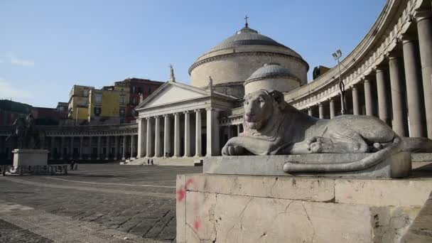 Vista Detalle Piazza Plebiscito Nápoles Amanecer Una Mañana Primavera — Vídeo de stock