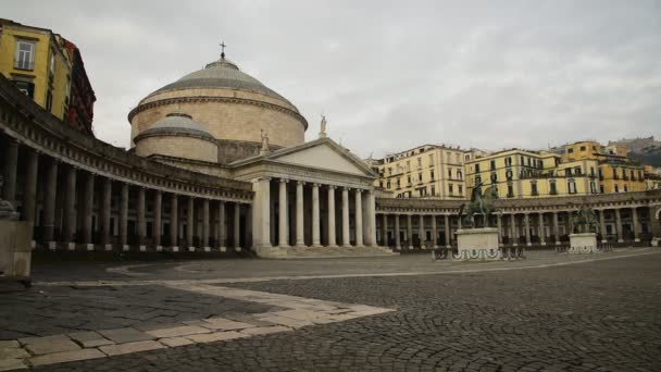 Napoli Bir Bahar Sabahı Şafak Vakti Meydana Gelen Piazza Plebiscito — Stok video