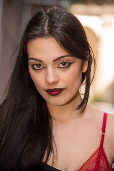 stock image Young girl in trendy clothing in Naples 