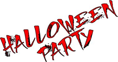 Beyaz arkaplanda Cadılar Bayramı Partisi metin imzası illüstrasyonu