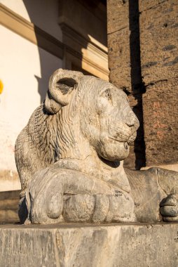 Napoli 'deki tarihi meydanda güneş ışığıyla yıkanan görkemli taş aslan heykeli, karmaşık sanatçılık ve kültür mirasını gözler önüne seriyor.