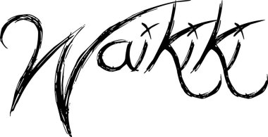 Wikiki kelimesinin sanatsal yeteneği olan, yaratıcı markalaşma ve ilginç tasarımlar için mükemmel, eşsiz, el yazısıyla yazılmış bir tasviri.