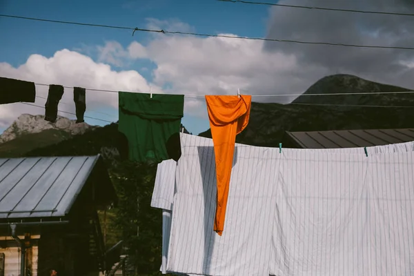 stock image clothes drying on a clothesline