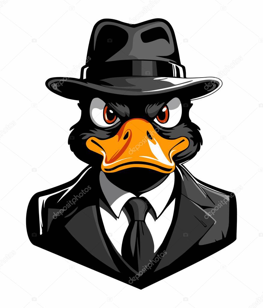 A logo depicting a duck dressed like a mafia boss, symbolizing a humorous take on mob culture.