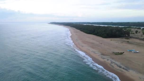 Αεροφωτογραφία Της Πολύχρωμης Παραλίας Ψάρεμα Και Βάρκες Στην Παραλία Batticaloa — Αρχείο Βίντεο