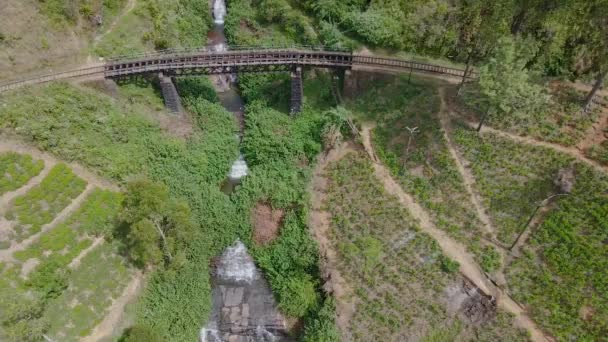Nanuoya瀑布的空中美景坐落在Nuwara Eliya区的Nanu Oya 高60米 沿着20级以上的阶梯级联而下 — 图库视频影像