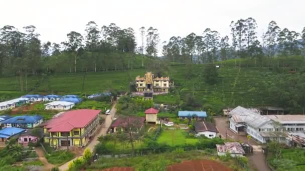 Beautiful Hindu Temple Set Middle Tea Garden Aerial Shot Hindu — Stock Video