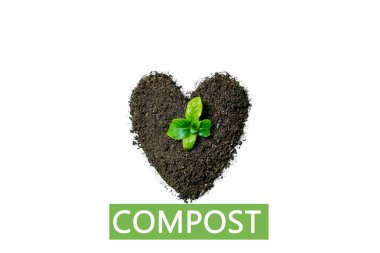 Gübreli toprak. Kalp şeklinde kuru toprak. Beyazda izole edilmiş.