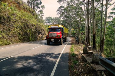 Nuwara Eliya Sri Lanka 'da güzel tepeler eski bir kamyon.