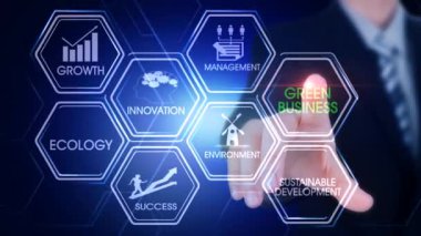 Green_business Hexagonal Touch Screen Concept Hexagonal virtual Touch Screen Concept with man touching screen with finger and light streak