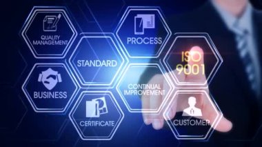 Iso9001 Altıgen Dokunmatik Ekran Altıgen Sanal Dokunmatik Ekran Kavramı Parmakla ve ışık çizgisi ile ekrana dokunan adam kavramı
