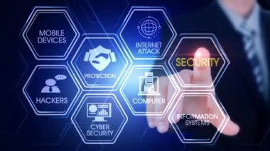 Security Hexagonal Touch Screen Concept Hexagonal virtual Touch Screen Concept with man touching screen with finger and light streak