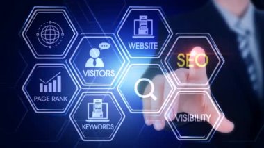Seo Hexagonal Touch Screen Concept Hexagonal virtual Touch Screen Concept with man touching screen with finger and light streak
